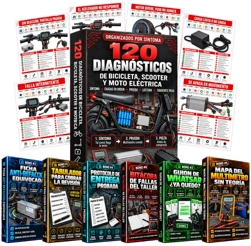 120 Diagnósticos de Bicicleta, Scooter y Moto Eléctrica: plan completo con los 6 bonos